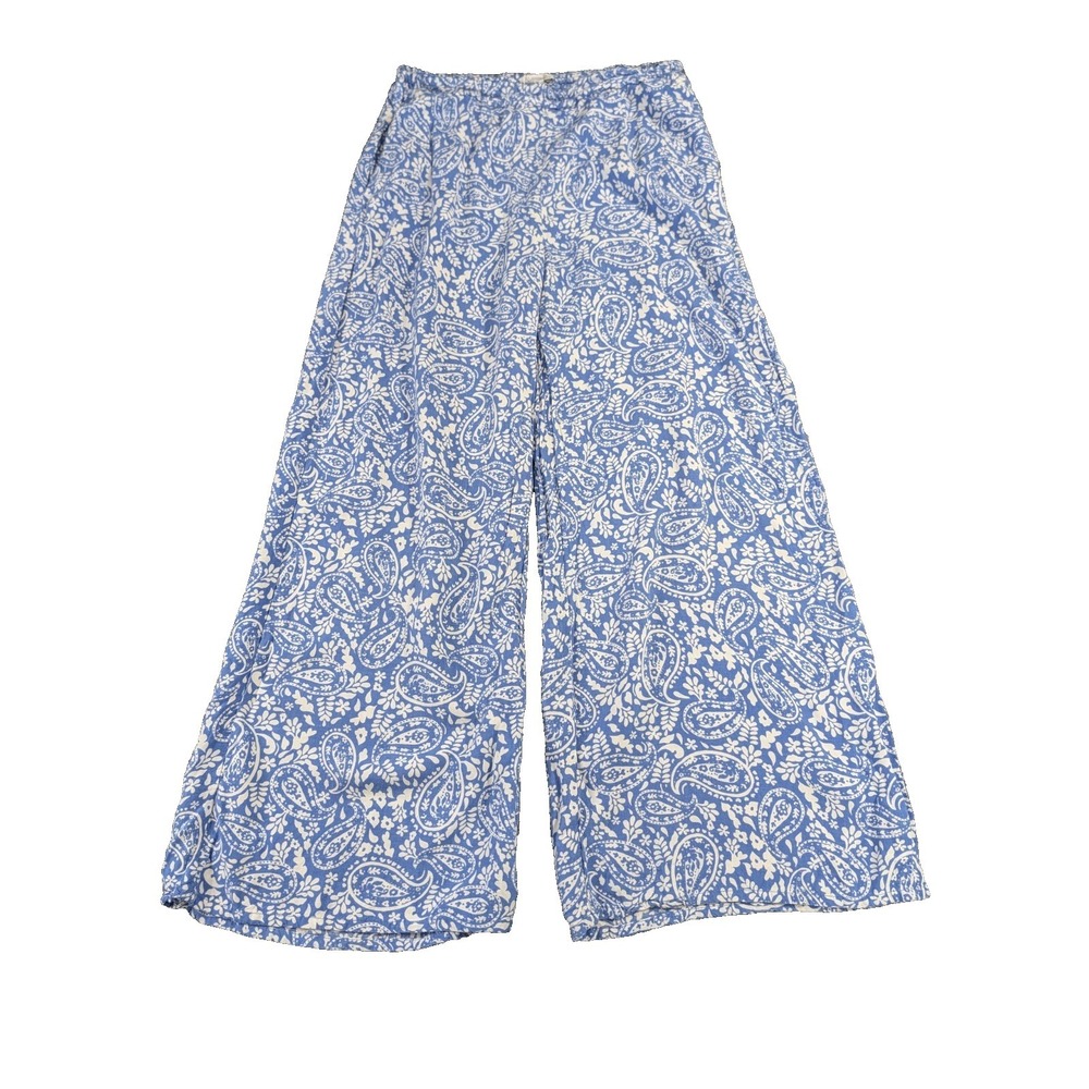 Patrons Of Peace Pull On Palazzo Pants Womens M Blue Paisley Wide Leg Boho Beach